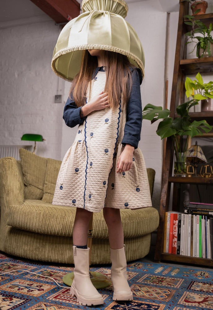 Girls Dress - Violetta Ivory Navy Roses