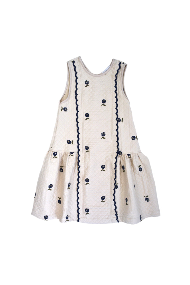 Girls Dress - Violetta Ivory Navy Roses