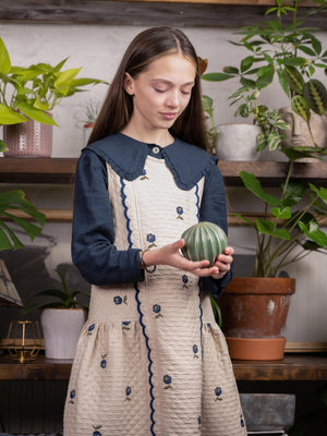 Girls Dress - Violetta Ivory Navy Roses - KOKORI Kids
