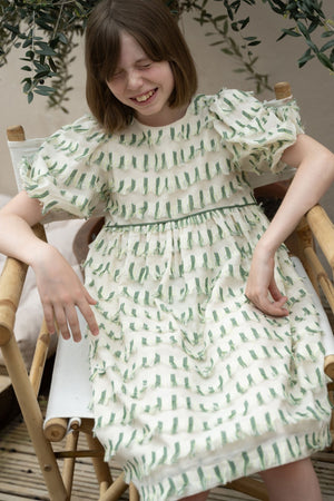 LEYLA DRESS GREEN TASSELS - KOKORI Kids