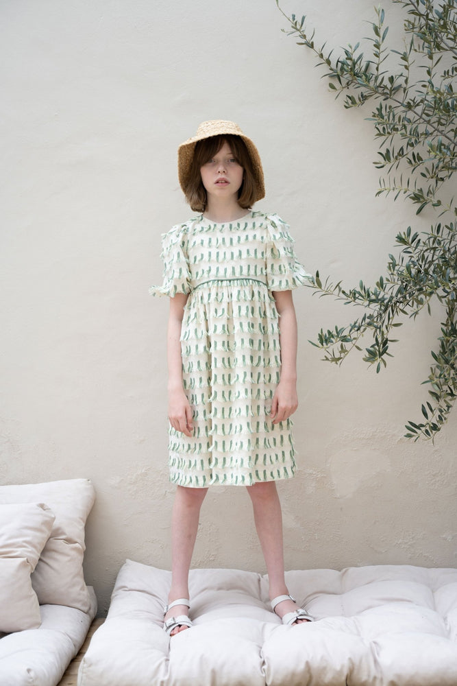 LEYLA DRESS GREEN TASSELS - KOKORI Kids
