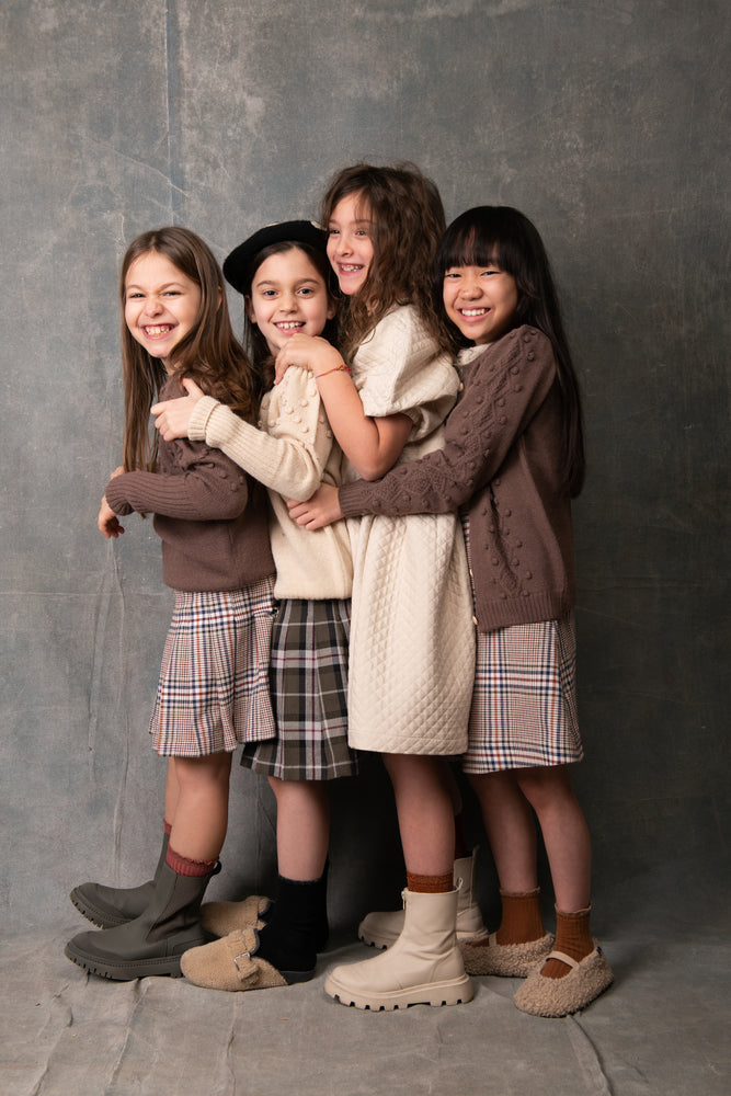 GIRLS JUMPER, POMPOM JUMPER BROWN - KOKORI Kids