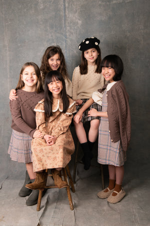 GIRLS JUMPER, POMPOM JUMPER BROWN - KOKORI Kids