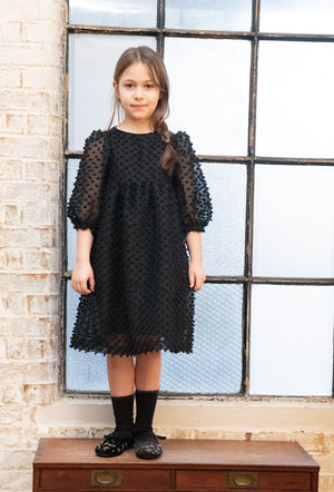 GIRLS DRESS, LILI POMPOM BLACK - KOKORI Kids