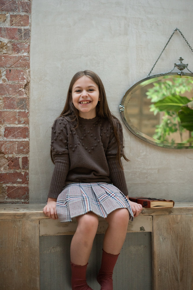 GIRLS JUMPER, POMPOM JUMPER BROWN - KOKORI Kids