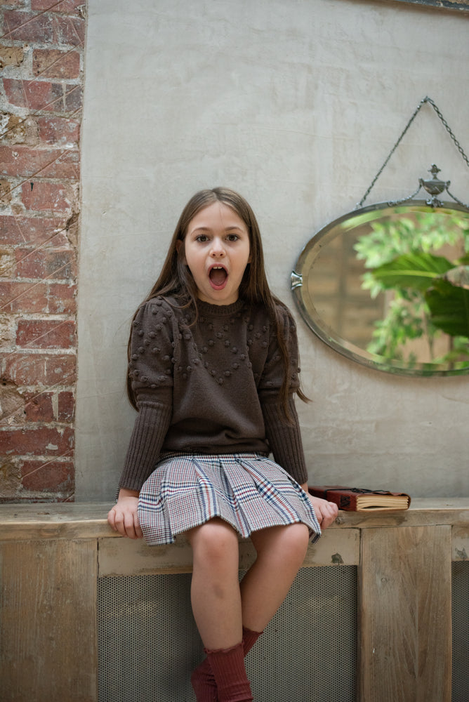 GIRLS JUMPER, POMPOM JUMPER BROWN - KOKORI Kids
