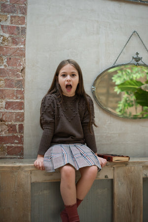 GIRLS JUMPER, POMPOM JUMPER BROWN - KOKORI Kids