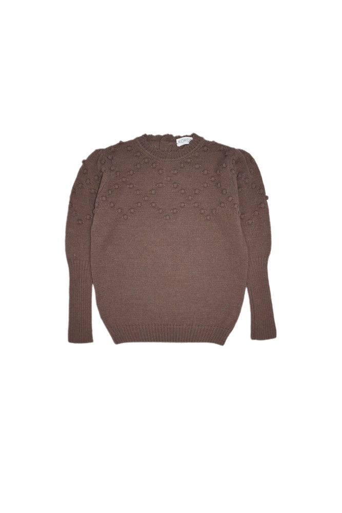 GIRLS JUMPER, POMPOM JUMPER BROWN - KOKORI Kids