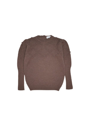 GIRLS JUMPER, POMPOM JUMPER BROWN - KOKORI Kids