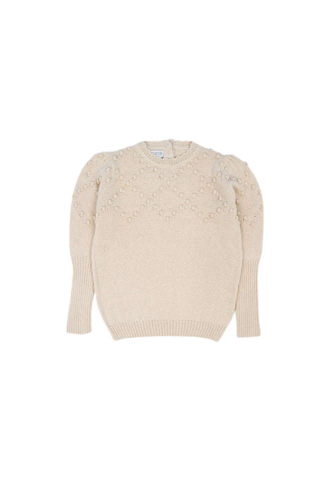 GIRLS JUMPER, POMPOM JUMPER IVORY - KOKORI Kids